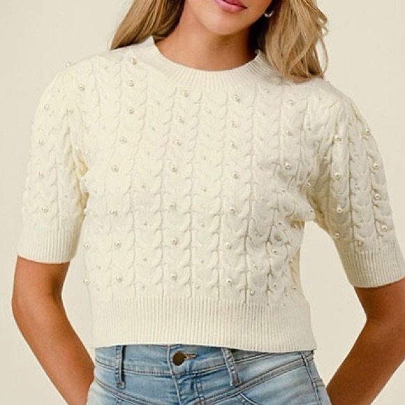 Super Soft Sweater Top With Pearls